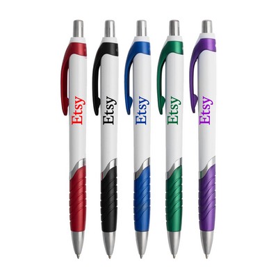 Union Printed - Succor - White Barrels Clicker Pen with Grip