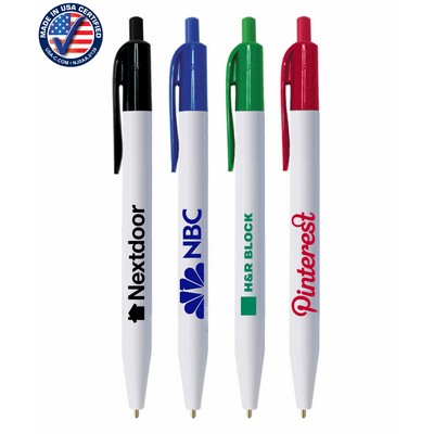 Union Printed - USA Made - USA ECO White Barrel Click Pens with 1-Color Trim